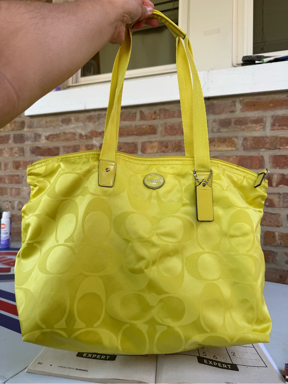 Coach Yellow Green Signature Tote Bag Weekender Travel